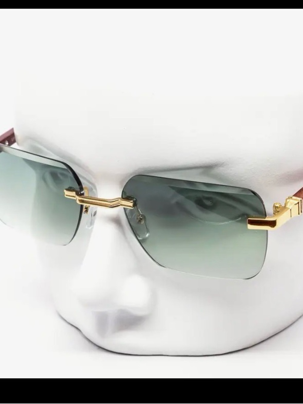Rimless Gradient Green Sunglasses with Gold Accents